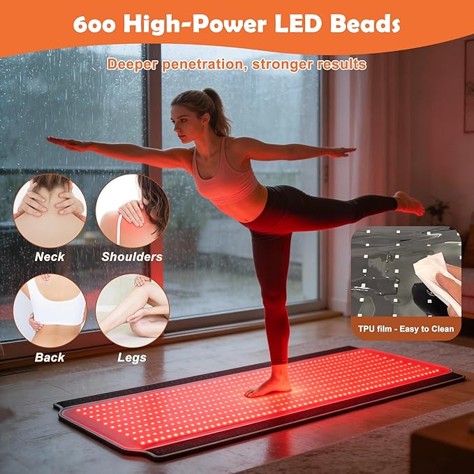 Full Body Red Light Therapy Mat, 59.1"*25.6" Whole Red Light Therapy Pad for Body with 660nm & 850nm, 600 LEDs redlight Blanket with Adjustable Timer & Intensity, Gifts for Women, Men, and Pets