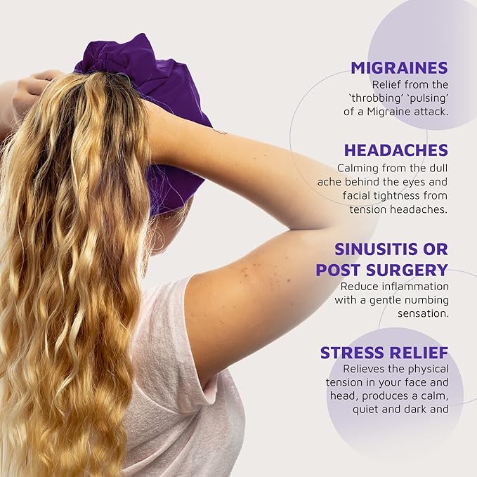 Magic Gel Migraine Ice Head Wrap | Real Migraine & Headache Relief | The Original Headache Cap | Cold, Comfortable, Dark & Cool; Endorsed by Physicians, Loved by Thousands - (2 Pack, Purple)