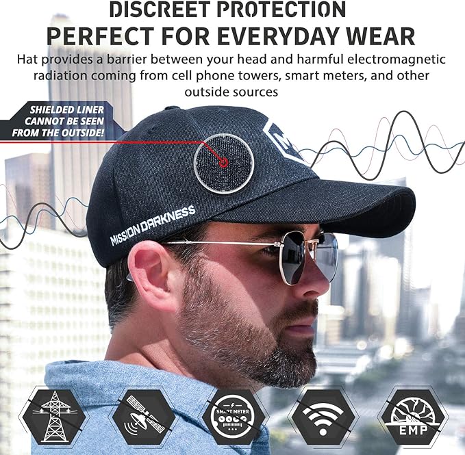 Mission Darkness EMF Blackout Hat - Anti-Radiation Snapback Cap Protects Against EMF EMI RF 5G Wireless Signals - Universal Adult Size (Adjustable)