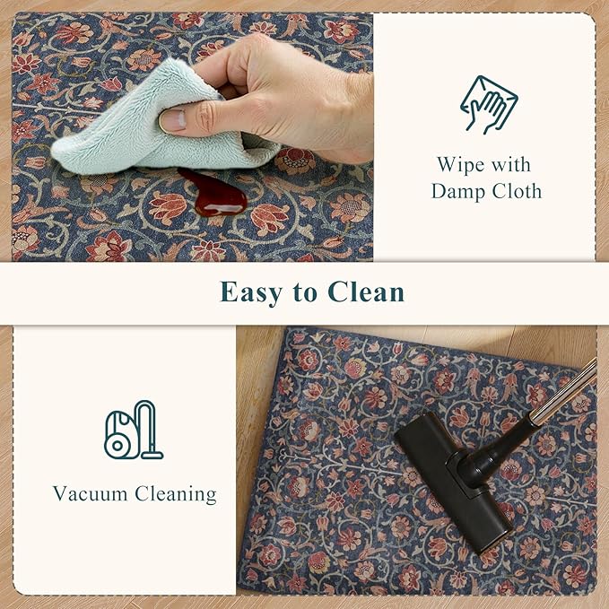 KIMODE Kitchen Mats for Floor Cushioned Anti Fatigue,Boho Vintage Kitchen Rugs Non Slip,Cushioned Memory Foam Kitchen Standing Floor Mat for Bathroom Sink Office Home Decor,Blue/Red 17.3"x28"