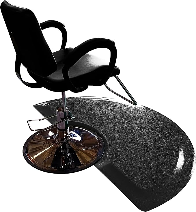 Rhino Mats, Rhino Hide Salon Mat, Non-Slip Standing Cushioned Comfort Anti-Fatigue Mat for Salon, Barbershop, or Spa (Black, Semi-Circle 3' x 3.5' x 7/8")