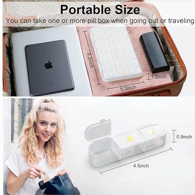 Pill Organizer 3 Times A Day, 7 Day Pill Box Case - Acedada Weekly Travel Pill Container 3X A Day, Large Medicine Dispenser Vitamins Case Supplements Holder Organizer, White