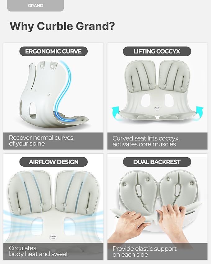 curble Grand(Extra Wide&Sturdy) Cover Set – Ergonomic Back Support Chair with Detachable Cover, Lumbar Support for Posture Correction & Lower Back Pain Relief, Perfect for Home & Office(Set Grey)