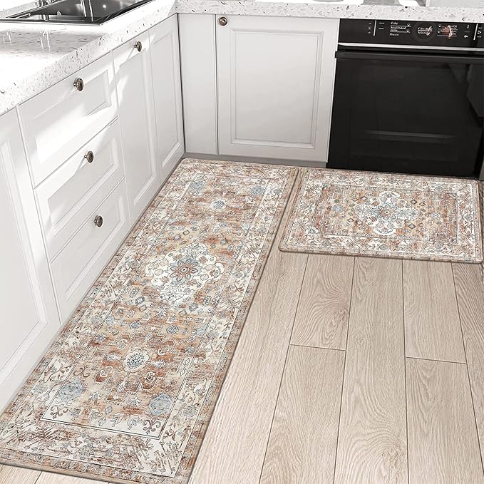 Pauwer Anti Fatigue Kitchen Mat Set of 2 Non Slip Kitchen Mats for Floor Cushioned Kitchen Rugs Comfort Standing Mat Farmhouse Waterproof PVC Foam Kitchen Floor Mat Runner