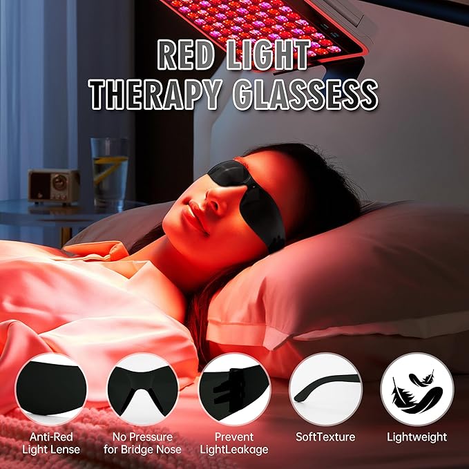 Red Light Therapy Glasses, Eyes Protection for Tanning Goggles,IPL Glasses 600-900nm Laser Cosmetology Operator Eye Protection with Case (Black)