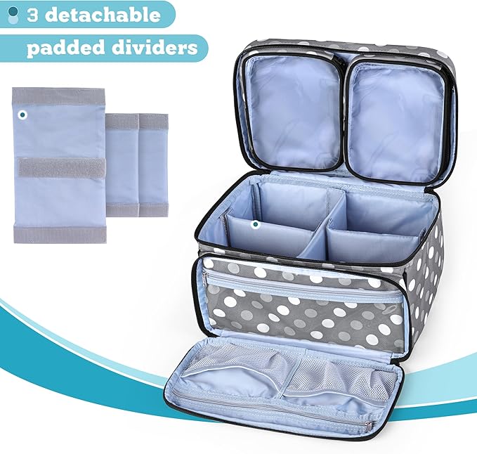 LUXJA Medicine Bag with 2 Detachable Clear Pouches,Travel Pill Bottle Organizer with Detachable Dividers, Gray Dots