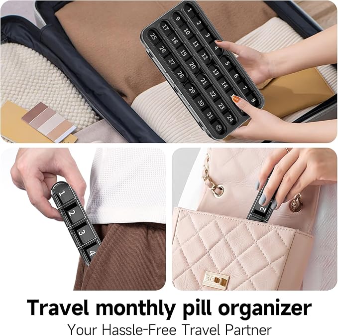 Zoksi Monthly Pill Organizer 1 Times a Day, 30 Day Pill Box Organizer,One Month Pill Case for Travel, 31 Day Daily Medcine Container for Vitamins, Supplement & Medication(Black)