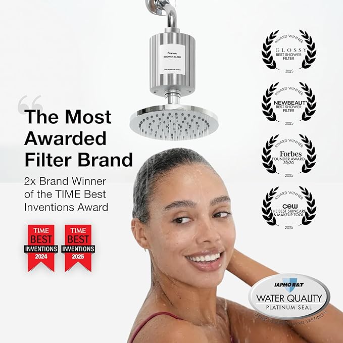 Filterbaby Signature Shower Filter – IAPMO Certified to NSF177 Standard, Doctor Developed, Reduce up to 99% Chlorine/Chloramine/Lead/Certain Heavy Metals, Advanced Filtration for Skin & Hair, Chrome
