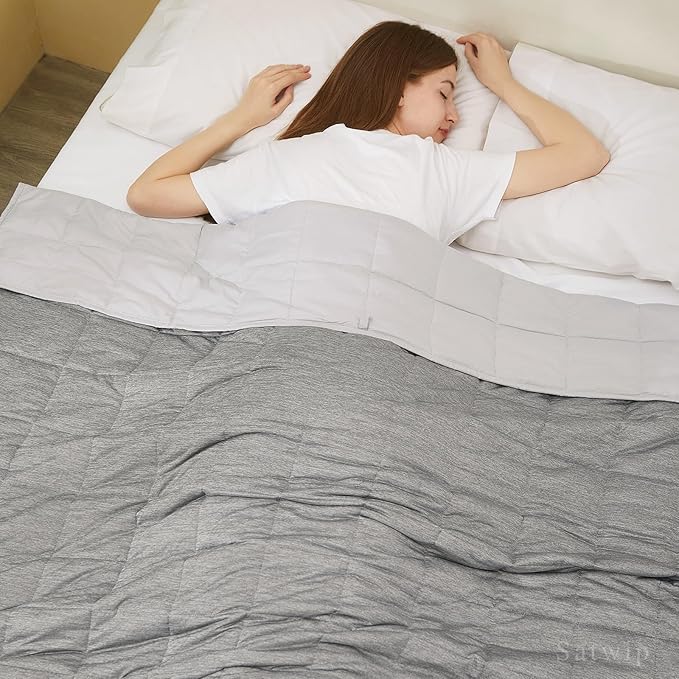 Satwip Weighted Blanket 10 lb Twin Size, Cooling Weighted Blanket for Hot Sleepers, Cool Moire Jersey with Soft Breathable Sanded, 48 x 72 inches 10 Pounds, Grey