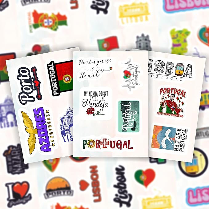 BulbaCraft Portugal Stickers for Water Bottle and Laptop - Portugal Party Supplies & Decorations, Waterproof Vinyl Decals, Portuguese Flag and Culture Stickers, Gifts for Women & Men
