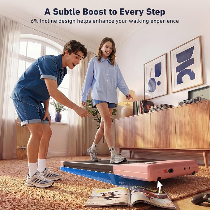 DeerRun Under Desk Walking Pad Treadmill for Home & Office, 6% Manual Incline, 2.5 HP, 0.6–3.8 MPH Walking Speed, 300 lb Capacity, App & Remote Control