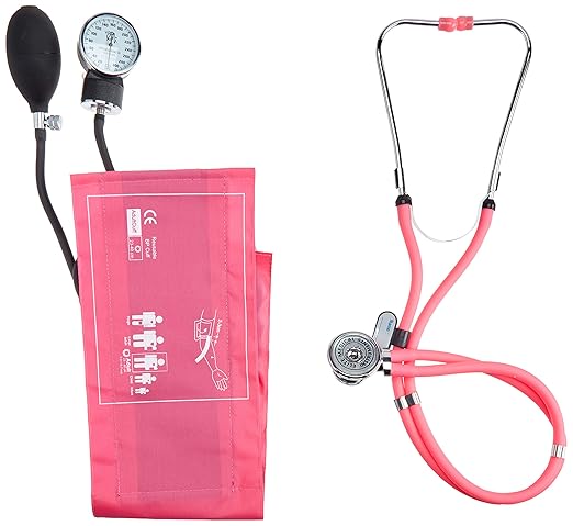 EMI Professional Deluxe Aneroid Sphygmomanometer and Sprague Rappaport Stethoscope Set Kit #330 (Pink)