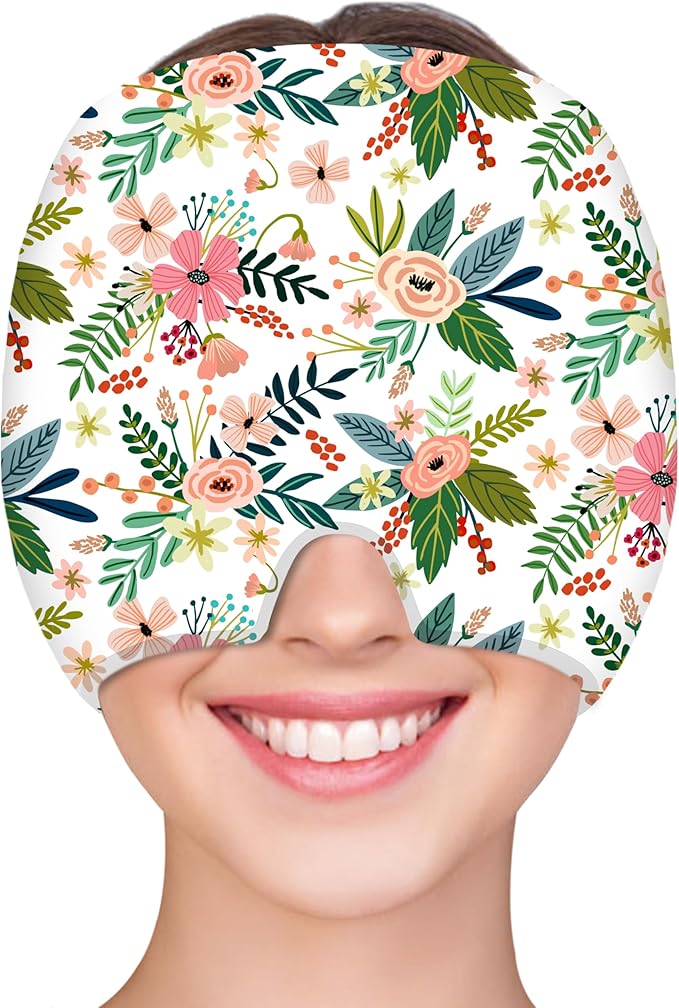 ZNÖCUETÖD Migraine Headache Relief Cap Hat, Head ice Pack Wrap Cooling Gel Ice Beanie Cold Cap Hot/Cold Compress Therapy for Sinus, Stress, Tension, Head Pain Relief - Reusable Gift for Women (White)