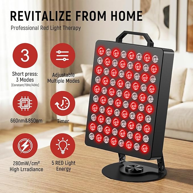 Red Light Therapy for Face and Body, 80 Dual Chip LEDs Lamp,High Power Red Near Infrared Light Therapy Panel, Remote-Controlled with 5 Speed (Wavelengths 660nm and 850nm)