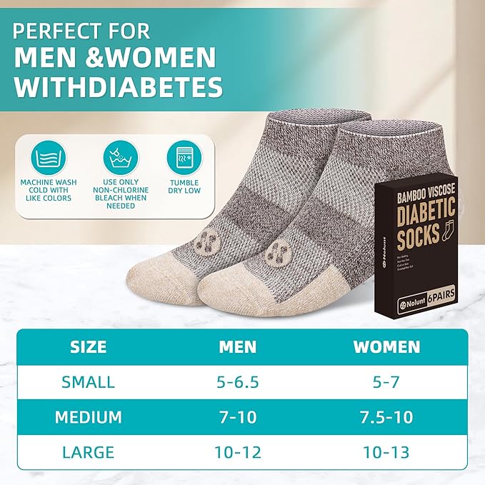 Diabetic Socks for Men,4 & 6 Pairs Low Cut Bamboo Viscose Wide Mens Diabetic Socks Size 9-11 10-13