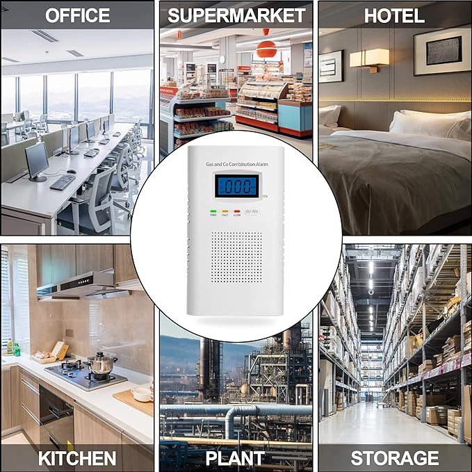 Plug in Combination Gas & Carbon Monoxide Detectors - Natural Gas Detectors & Carbon Monoxide Alarm for Home, Co Detector & Gas Detectors with Digital Display,Holds 9V Battery (not Included)