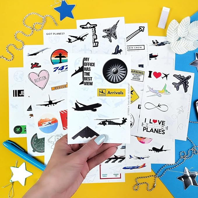 BulbaCraft 100Pcs Aviation Stickers and Decals, Pilot Stickers for Laptop, Airplane Decals, Aviation Gifts, Airplane Party Decorations, Gifts for Women & Men