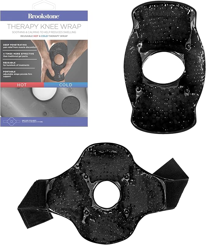 Brookstone Knee Ice Pack Wrap with Silica Beads - Hot and Cold Therapy - Fast Acting Ice Packs for Knees Pain Relief - Reusable Knee Ice Pack for Swelling, Injuries, and Post-Surgery Recovery