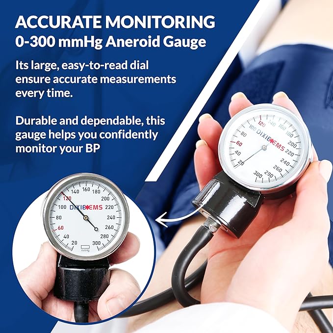 Dixie EMS Deluxe Aneroid Sphygmomanometer Blood Pressure D-Ring Cuff - Royal Blue