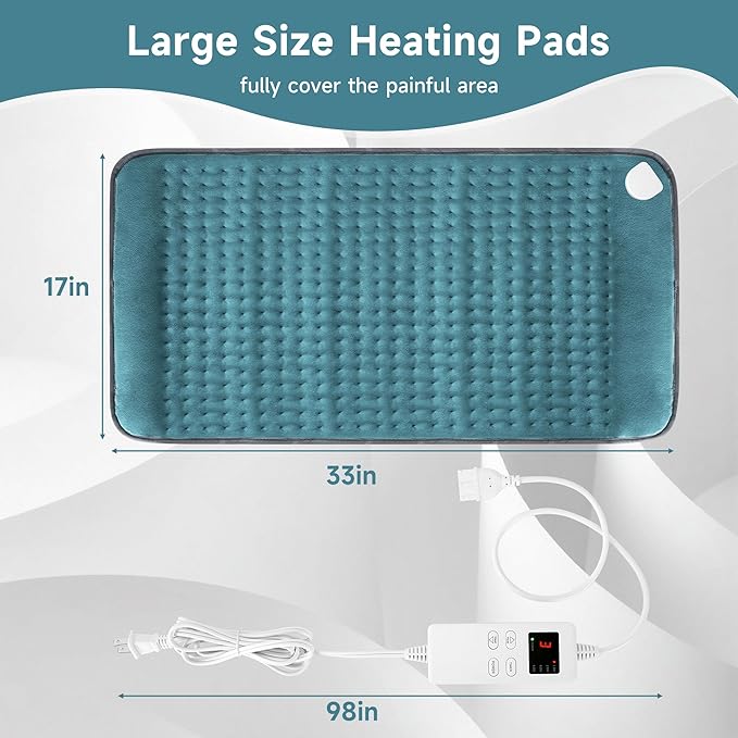 Heating Pad for Mom Christma s Birthday Gifts, 17"x33" Large Heating Pads for Back Pain Period Cramps Relief & Relax, Moist/Dry Heat Pad 6 Heat Levels, 4 Timer Auto Shut Off
