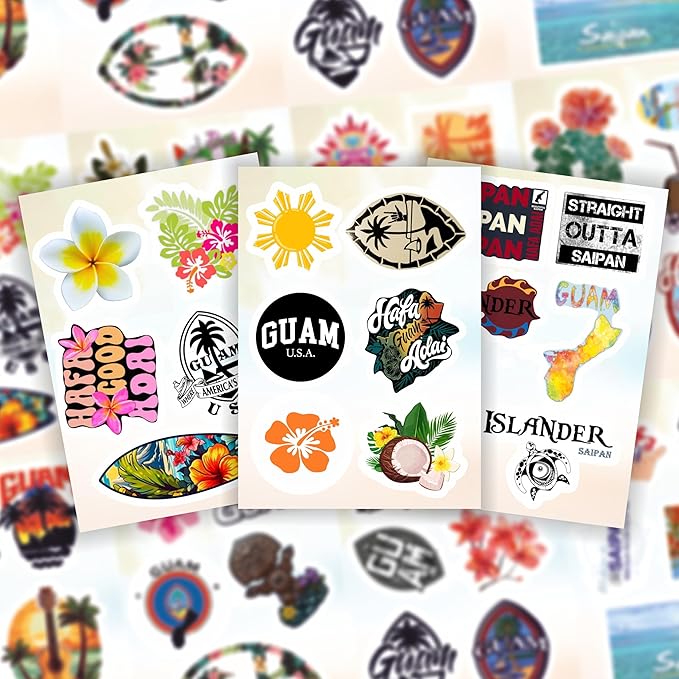 BulbaCraft 100Pcs Guam Stickers and Saipan Stickers for Water Bottle and Laptop - Saipan Party Supplies & Decorations, Waterproof Vinyl Decals, Gifts for Women & Men