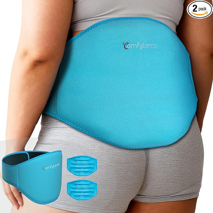 Comfytemp Extra Large Ice Pack for Back Pain Relief, 2 Pcs, Sciatica Ease Brace, Reusable Gel Lower Back Ice Wrap for Injury, Hot Cold Compress for Lower Lumbar, Waist, Men Women After Surgery (Blue)