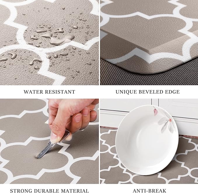 WISELIFE Kitchen Runner Rugs Anti-Fatigue mats,17.3"x 39",Non Slip Waterproof Ergonomic Comfort Mat for Kitchen, Floor Home, Office, Sink, Laundry,Khaki