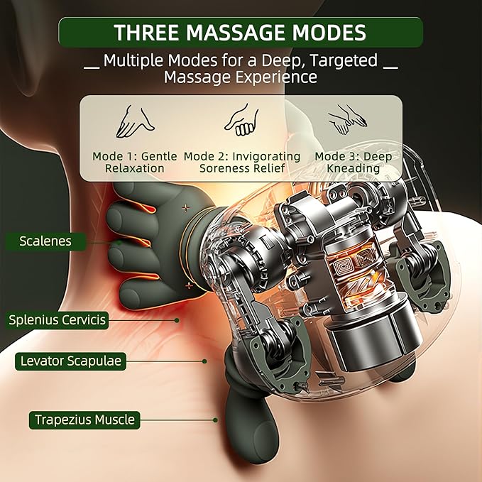 Neck Massager with Heat, Bionic Portable Shiatsu Neck and Back Massager, Electric Shoulder Massagers with Fingers for Pain Relief Deep Tissue, Simulated Human Hand Design 4D Kneading, Green