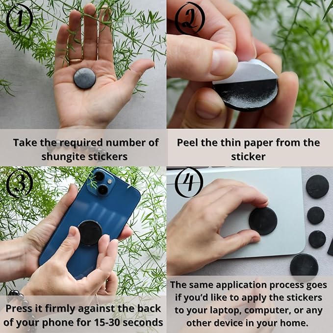 Shungite Cell Phone Stickers 5 Pack - 29mm Genuine Russian Shungite Stone Discs - Natural Protection Shield for iPhone Samsung Galaxy (Set of 5 Plates)