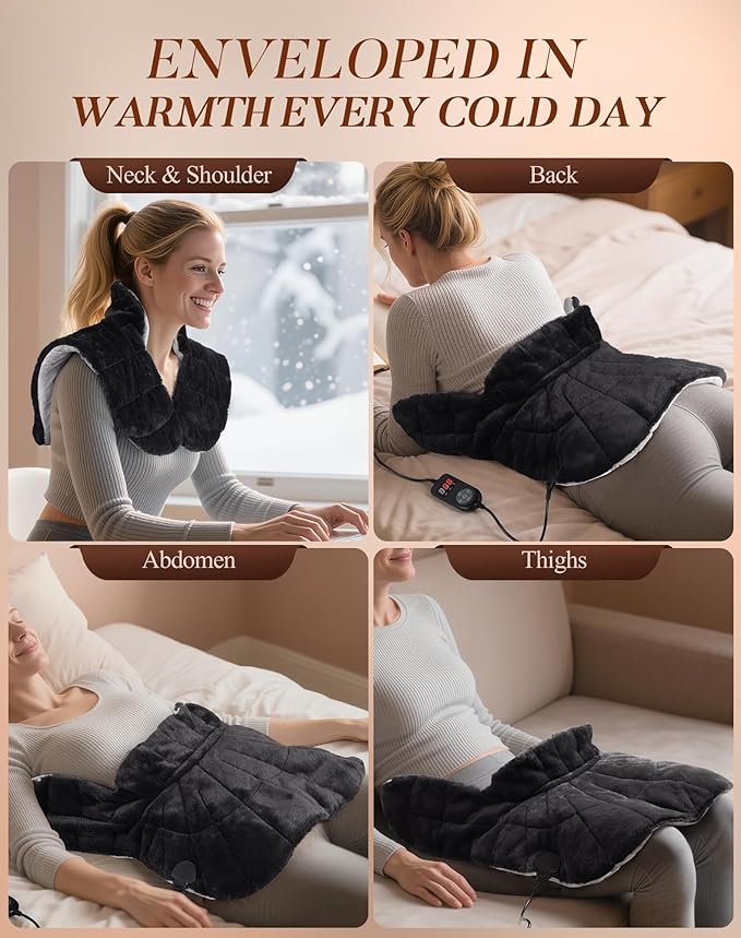 UTK 30s Fast Heating Pad for Neck Shoulder and Back, 6X Deeper Pain Relief Weighted Far Infrared Heating Pads, 8 Heat Options Max 159℉, 16 Auto Timer, 24"x20" Extra Large, Gifts for Women, Men (Grey)