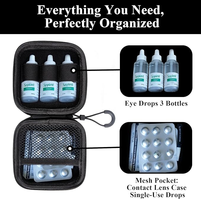 Multi-Functional Medicine & Eye Drops Travel Organizer – Hardshell EVA Case with Elastic Bands & Mesh Pocket, Compact Carrying Container for Daily Pills, Small Bottles & Accessories