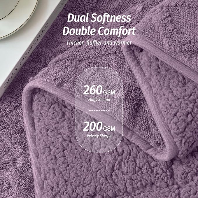 Wemore Weighted Blanket for Adults Twin Size 20 lbs, Dual Sided Soft Fuzzy Jacquard Sherpa Weighted Blankets for Sleeping, Cozy Fluffy Knitted Heavy Blanket for Couch Bed, Purple, 60 x 80 inches