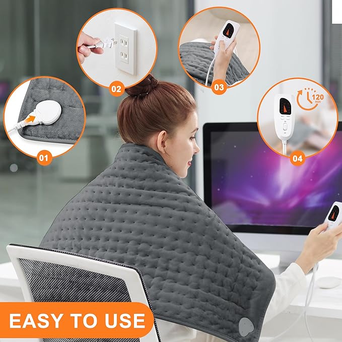 Deepsoon Heating Pad,Electric Heating Pads for Back,Neck,Abdomen,Moist Heating Pad for Shoulder,Knee,Arms,Legs,Dry/Moist Heat & Auto Shut Off,Christmas Gifts for Men and Women,Dark Gray,40x20 Inch