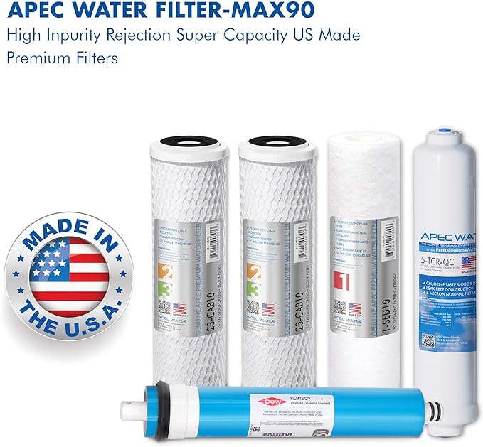 APEC FILTER-MAX90 US Made 90 GPD Complete Replacement Filter Set For ULTIMATE Series Reverse Osmosis Water Filter System (For Standard 1/4" Output System)
