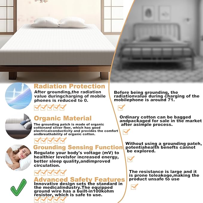 grounding Sheets King 90% Organic Cotton+10% Pure Silver Fiber, Grounding Fitted Sheets with Grounding Cord,Pain Reliefand Helps Sleep- Earth Connected Bedding (White, Queen)