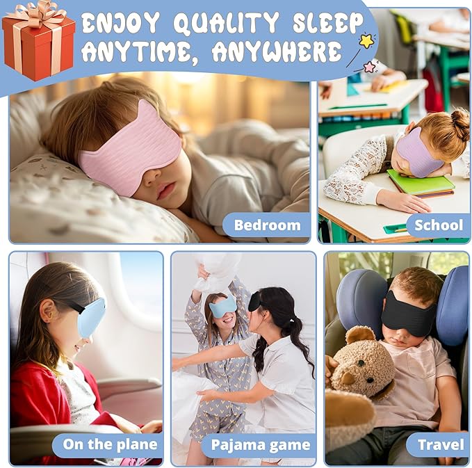 Kids Sleep Mask: 3D Contoured Cup Eye Mask, Blindfold with Adjustable Strap, Kids Eye Cover for Boys, Girls, Teens, Pressure-Free with Memory Foam Face Mask (Blue)