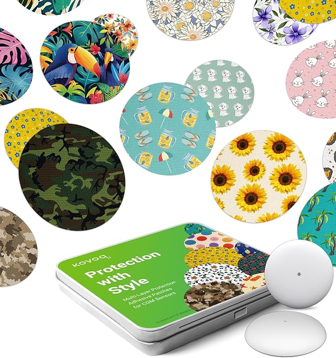 Freestyle Libre 2 & Lingo Colorful Adhesive Patches, 2pcs Protective Hardshell Cover + 10pcs Surprise Pattern Sensor Patches,Multiple Protection for CGM Glucose Monitor