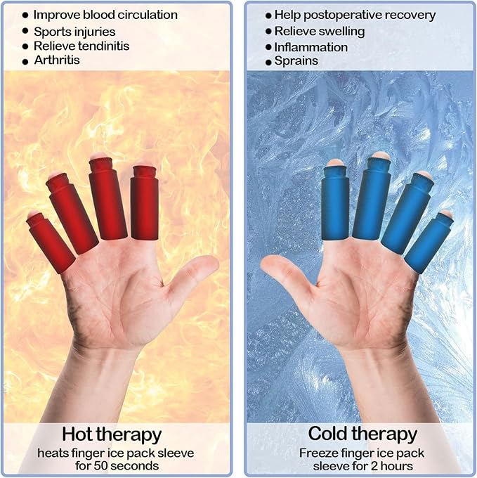 4 PCS Finger Ice Pack, Gel Thumb Ice Pack, Thumbs & Toes Hot Cold Therapy Ice Pack for Finger for Arthritis, Tendinitis, Trigger Finger and Swollen Finger (Black)