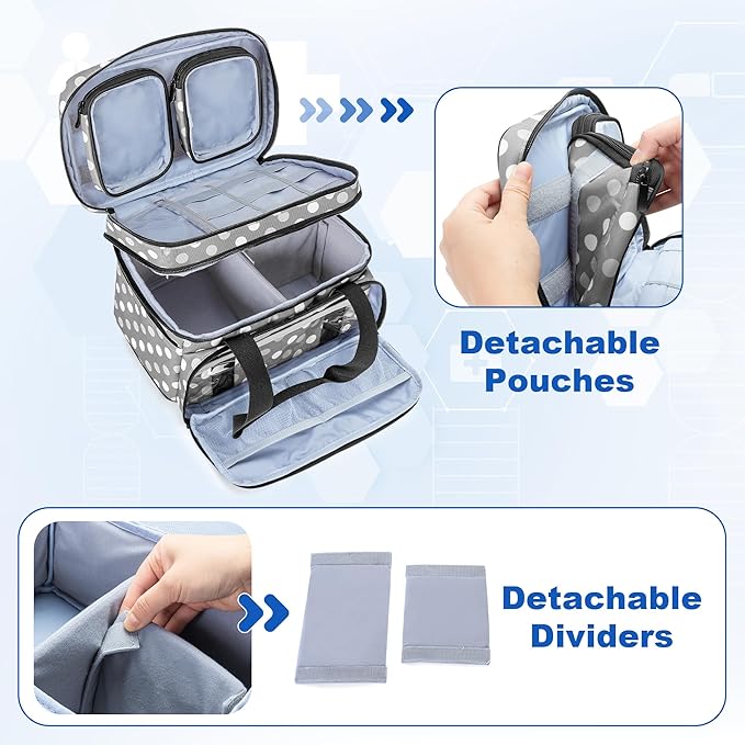 BAFASO Double Layer Medicine Bag with 2 Detachable Pouches, Pill Bottle Organizer for Travel and Daily Use (Bag ONLY), Polka Dots