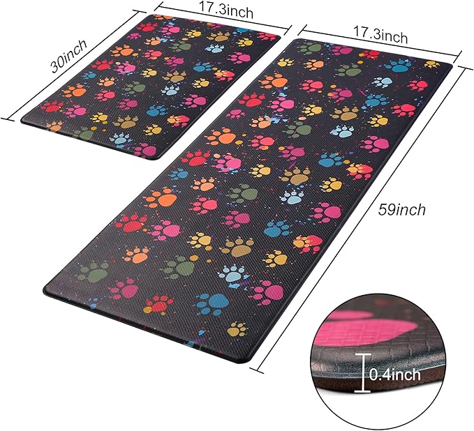 Kitchen Mat Cushioned Anti-Fatigue Floor Mat,Waterproof Non-Skid Kitchen Mats and Rugs Ergonomic Comfort Standing Mat for Kitchen, Home, Office, Sink, Laundry, Colorful Paws (Multicolor)