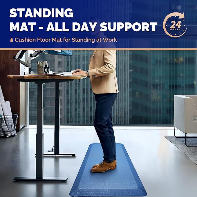 FEATOL Anti Fatigue Mat for Standing, 9/10 Extra Thick Ergonomic Standing Desk Mat, Comfort Memory Foam Standing Mat at Home,Office All Day (20" x 39", Blue, 1PC)