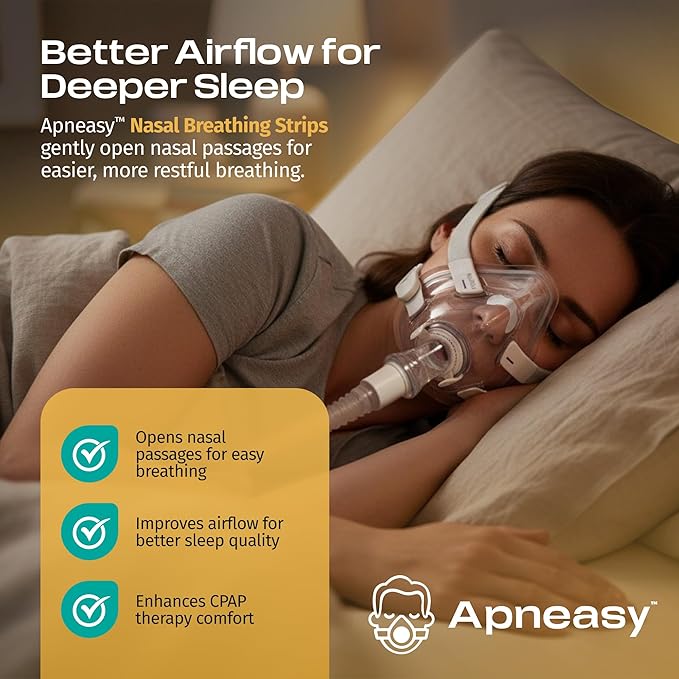 Apneasy® Extra Strength Nasal Breathing Strips for Snoring Relief and Better Sleep - 30 Night Supply - Hypoallergenic Mouth Breathing Solution for CPAP Therapy and Sensitive Skin