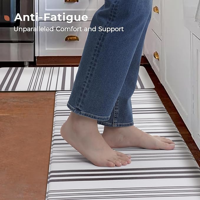FRESHMINT Farmhouse Stripe Anti-Fatigue Kitchen Mat Set of 2, Cushioned Foam Kitchen Mats for Floor, Waterproof Non Slip Comfort Mat, Modern Kitchen Rug for Kitchen Decor, Sink, Laundry, Office