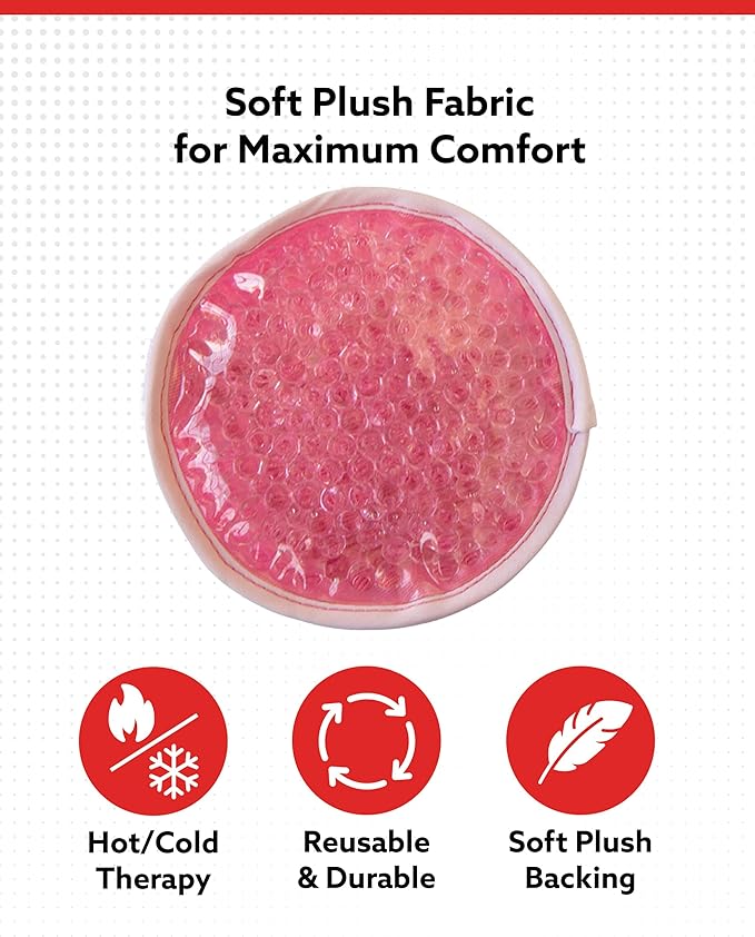 Alpi Circle Plush Gel Ice Packs Reusable & Microwavable – 4”x4” Small Ice Packs for Adults – Hot or Cold Eye Mask with Beads - Plush Comfort for Muscle Aches & Minor Discomfort – Pink