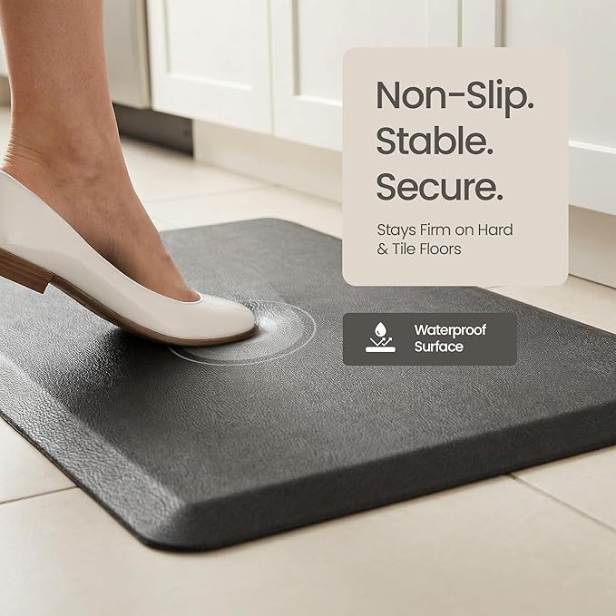 Anti Fatigue Kitchen Mats for Floor | Padded Kitchen Rugs | Non Slip, Cushioned Standing Desk Mat | Waterproof Floor Mat | 17.3" x 28" x 0.47" & 17.3" x 47.2" x 0.47", Black, 2-Pack | More Décor
