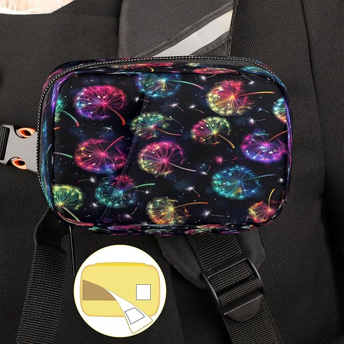 Weekly Travel Pill Organizer Case for Purse with Removable 7 Day Box Portable Compact Size Pill Box Fashionable Pill Container for Medicine Vitamin Supplement Glowing Dandelions Flower