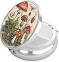 Vintage Mushroom Pill Case, Pill Box 3 Compartments Metal Small Pill Holder with Mirror Mini Travel Pill Container for Purse Pocket Women Men