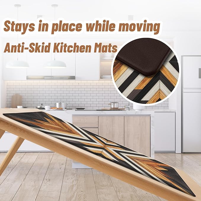 Western Aztec Kitchen Rugs Sets of 2 Anti Fatigue Cushioned Boho Kitchen Mats for Floor Rustic Kitchen Rugs Farmhouse Style Non Slip Waterproof Comfort Standing Mat for Sink Laundry