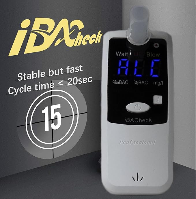 Breathalyzer with 10 Memories and LED Display, Visible at Night. Long Battery Life and Last 350 Test with Alkaline Batteries (White 178)