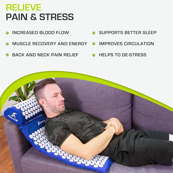 ProsourceFit Acupressure Mat and Pillow Set for Back/Neck Pain Relief and Muscle Relaxation
